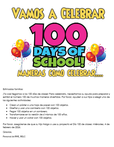  100th Day of School/100 Dias de Escuela